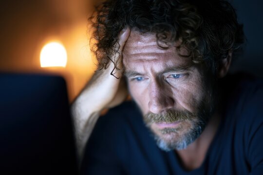Fatigued worker working overtime at computer desk