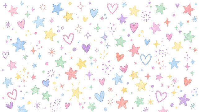 Pastel watercolor background pattern with hand drawn stars and hearts for nursery decor background watercolor wallpaper illustration