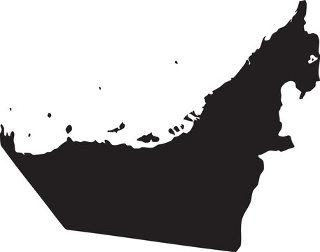 Map of UAE United Arab Emirates Solid Black Silhouette Editable Vector.
