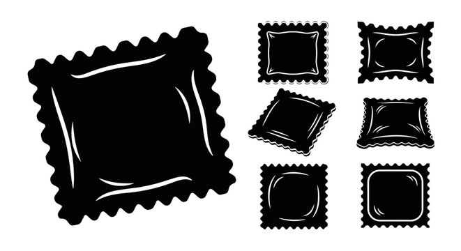 Assorted ravioli and pasta shape silhouettes.