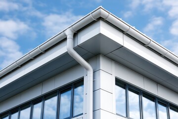 Fototapeta premium Clean roof drainage installation on corporate building wall