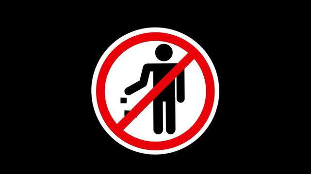 No littering sign icon featuring a person disposing waste with a red prohibition symbol. Suitable for environmental protection, public cleanliness, and waste prevention concepts.