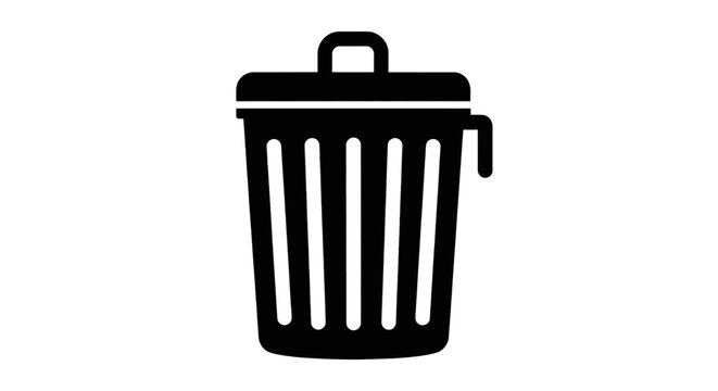 Vector illustration of black trash can icon on a transparent background