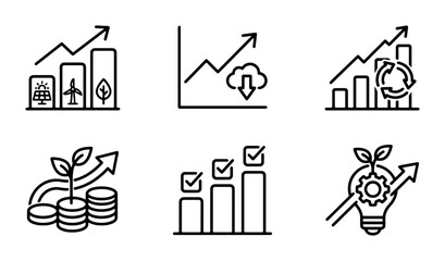 Fototapeta premium Growth Icons Set: Business Analytics, Financial Success, Sustainable Development, Innovation, and Progress Charts. Vector Graphics for Reports and Presentations.