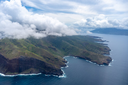 Aerial view of Hiva Oa in the Marquesas Islands, French Polynesia