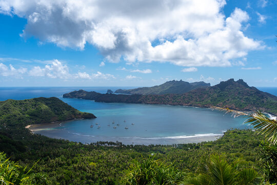 Anaho Bay and beach in Nuku Hiva, French Polynesia, Marquesas Islands