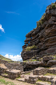 Inner View of Waqrapukara Archaeological Site in the Andean Highlands, Peru