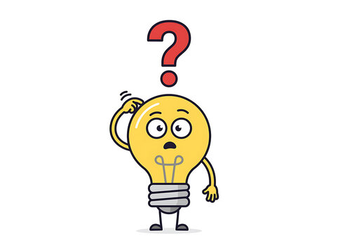 Confused Light Bulb Cartoon Character Scratching Head with Question Mark Vector Illustration
