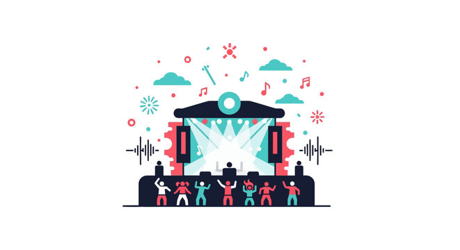 People dancing on a festival stage.