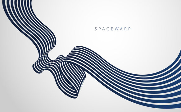 Lines in perspective look like bent ribbon graphic design, vector abstract background with curved stripes in distorted perspective, futuristic surreal op art.