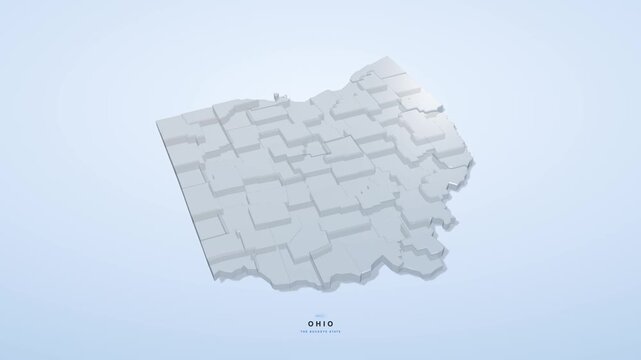 Ohio USA 3D state map in glass style, rotating animation seamless loop