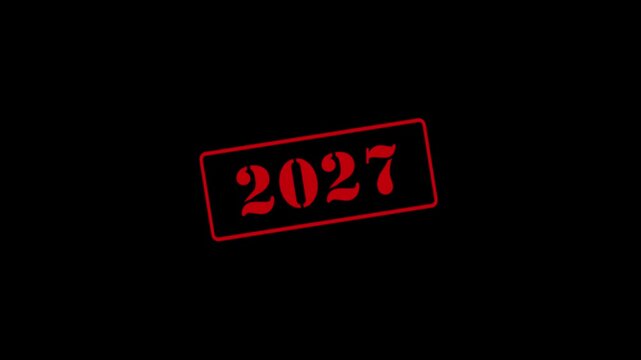 2027 animation, characterized by rapid movements striking a black screen, stamp concept, 4K video.