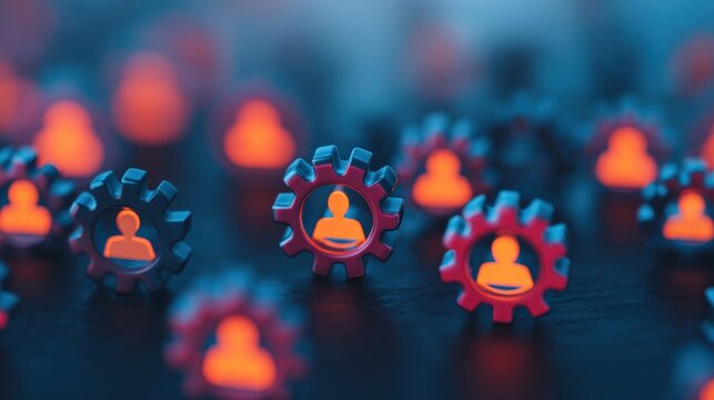 Human Resources Corporate Organization Concept with Gear Icons Representing Team Members and Workforce Structure for Business Management Strategy