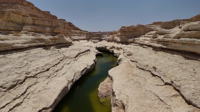 Aerial Rise Above Nahal Pratzim Canyon, Dead Sea Region, Israel