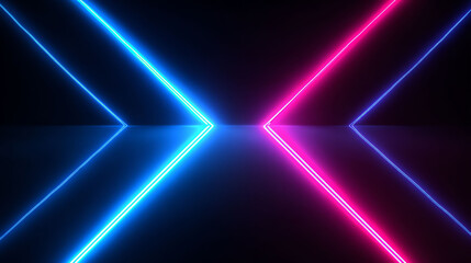 Obraz premium Neon Light Arrows Converge in Dark Space