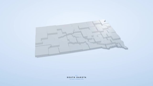 South Dakota USA 3D state map in glass style, rotating animation seamless loop