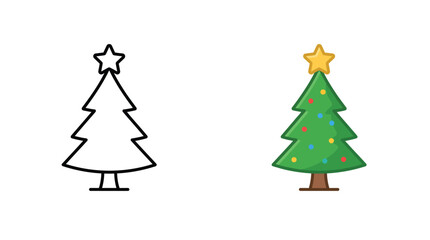 Fototapeta premium Christmas Tree Vector Illustration With Star Topper And Colorful Ornaments