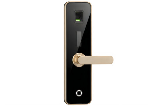 Modern electronic door handle with golden lever and card reader