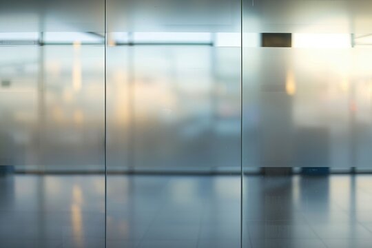 Corporate transparency and openness with a blurred glass wall in a modern office building The sunlight reflects off the glass creating a sense of clarity and accessibility in the workplace.