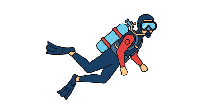 Scuba diver in full gear swimming.