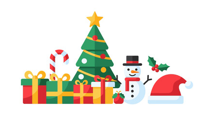 Fototapeta premium Snowman standing next to Christmas tree.