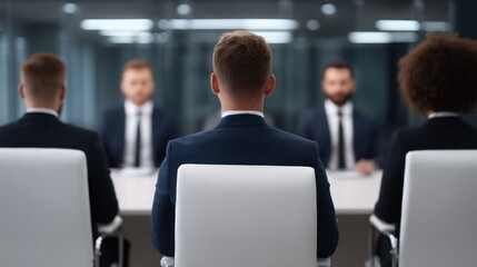 Fototapeta premium Diverse Professional Team Collaborating During Strategic Business Meeting in Modern Office Boardroom Setting for Corporate Planning and Discussion