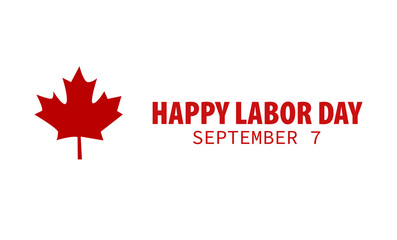 Fototapeta premium Happy Labor Day September 7 transparent PNG featuring a red maple leaf and bold typography isolated for greeting cards, stickers, sublimation, apparel, printing, and digital designs.