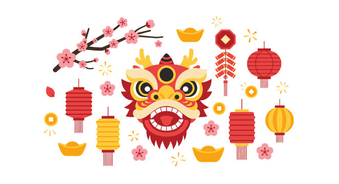 Vibrant Chinese lion dance head.