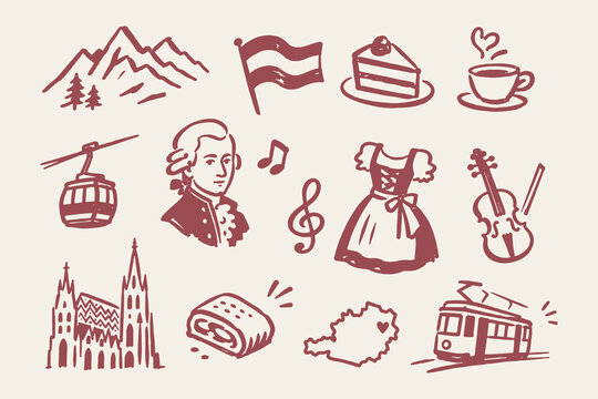 Austria Culture Doodle Vector Set Illustration