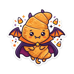 Obraz premium Halloween Food Character Sticker kawaii cute croissant pastry vampire bat graphic resource