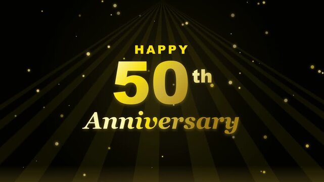Golden Happy 50th Anniversary text on dark ray background