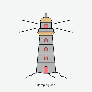 Lighthouse on Rocky Coast Flat Illustration