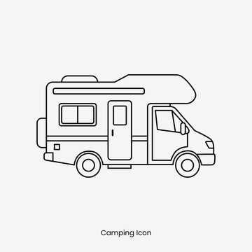 Camper Van Line Art Isolated Outline