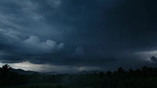 Dark clouds and lightning natural scenery, shocking lightning that streaked across the night sky