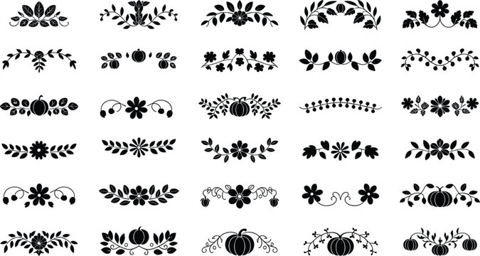 Decorative floral dividers set black vector ornaments for document decoration and elegant stationery