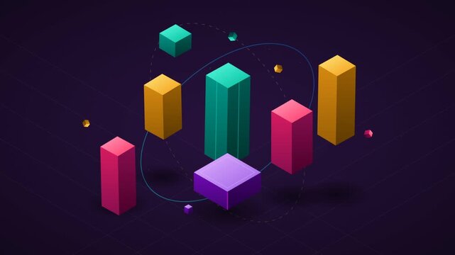 Isometric 3D Bar Graph Showing Data Growth and Financial Analytics
