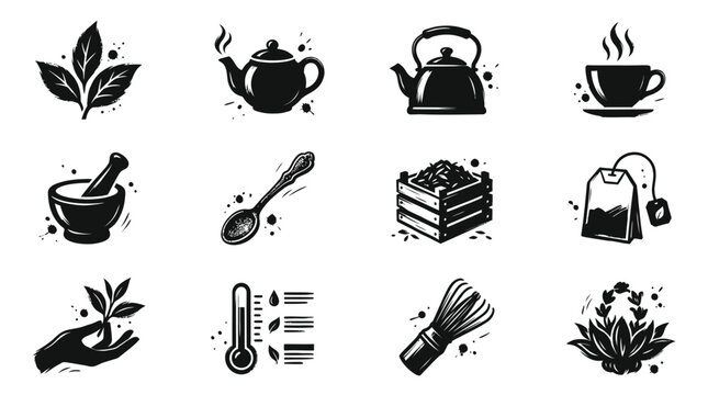 Collection of Tea Related Icons and Symbols.