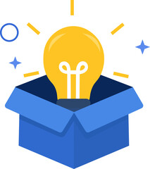 Light bulb coming out of a box vector illustration, flat idea out of the box concept for innovation and creativity © Zulfitri