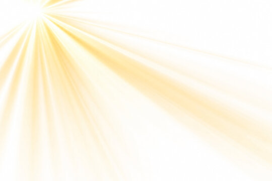 Golden sun rays warm light effect white background overlay