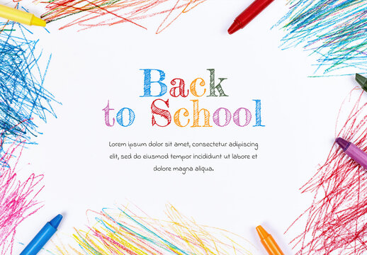 Back to School Banner Template with Colored Crayon Background