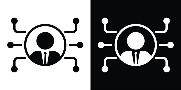 Professional businessman profile icon integrated with electronic circuit node connections. Perfect for corporate network management, digital transformation, and business intelligence concepts.