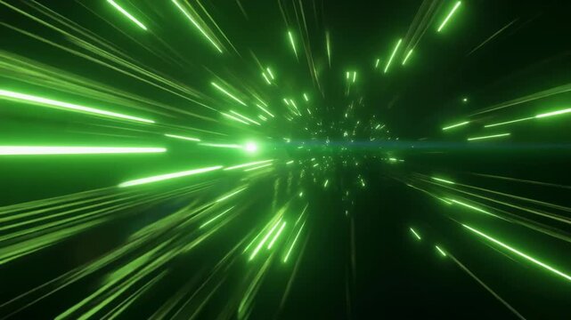 scene featuring animated green light streaks emerging from the top-right corner