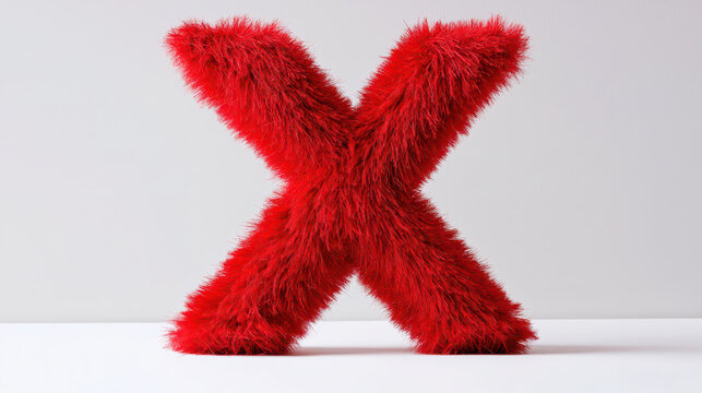 Fuzzy red letter X soft texture decorative item modern design playful style home decor vibrant color unique shape artistic display