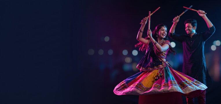 Garba Couple Dance &ndash; Neon Dandiya Night Festival Banner
