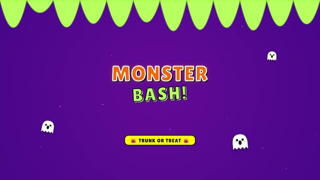 Animated Halloween Monster Bash Trunk or Treat event graphic with ghosts