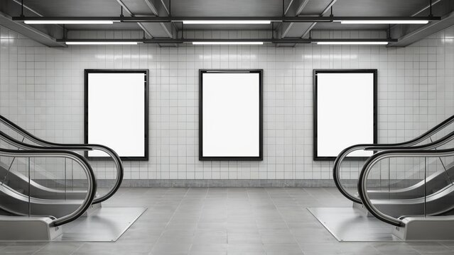 Mockup blank advertising billboards in a modern subway station