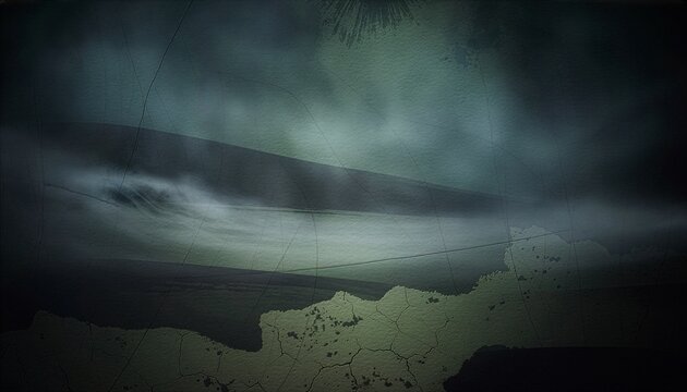 ダークな緑と霧に包まれたひび割れたグランジテクスチャ背景素材　Dark Green and Foggy Cracked Grunge Texture Background