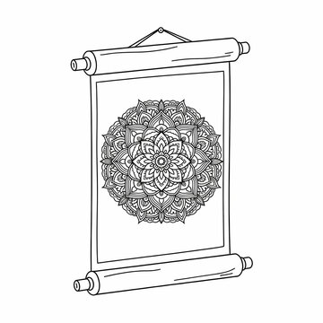 Hand drawn scroll with intricate mandala pattern
