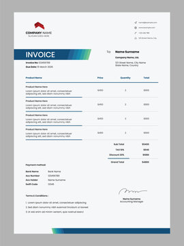 Clean and simple invoice document template for company