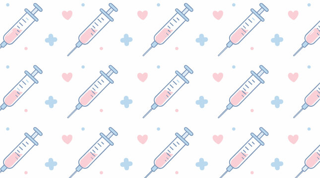 Seamless pattern with syringes and medical icons on a white background